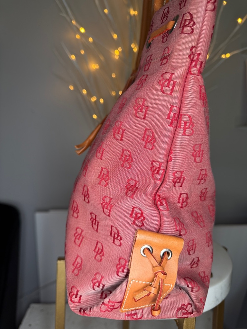 Dooney and Burke EUC like new pink/ted tassel shoulder tote 14 X 11 1/2 5 deep - Picture 4 of 9